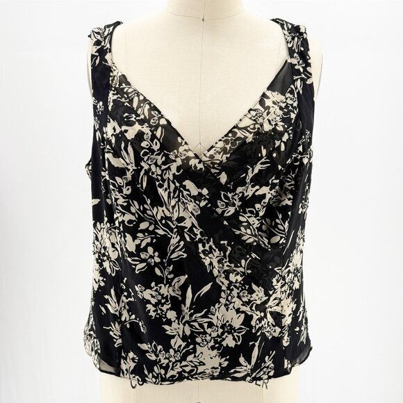 ADRIANNA PAPELL Silk Beaded Floral Black Tank Top 12 - Picture 1 of 8